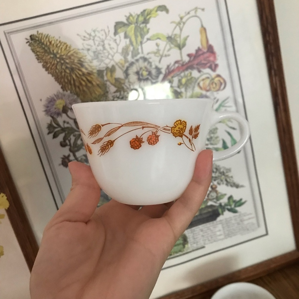 FINAL🔅 Four Vintage Pyrex Autumn Harvest Tea Mugs